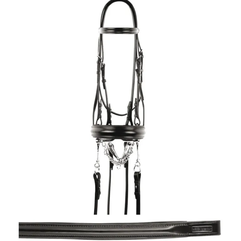 Bride de dressage cuir muserolle pull-back - Equestro