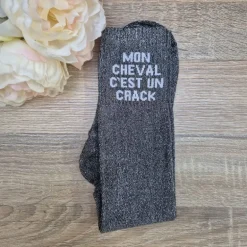 Chaussettes à paillettes équitation - Mon cheval c'est un crack - Paillettes Attitude