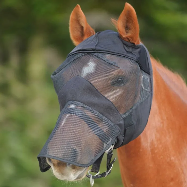 Masque anti-mouche anti-UV intégral cheval sans oreilles cheval Premium - Waldhausen
