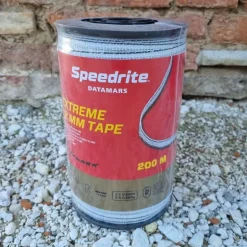 Ruban électroplastique Extreme 12 mm en bobine 200 m Blanc/Noir clôture cheval - Speedrite
