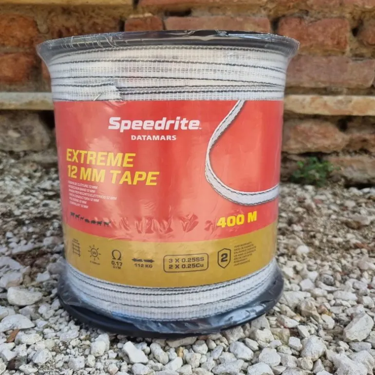 Ruban électroplastique Extreme 12 mm 400 m Blanc/Noir clôture cheval - Speedrite