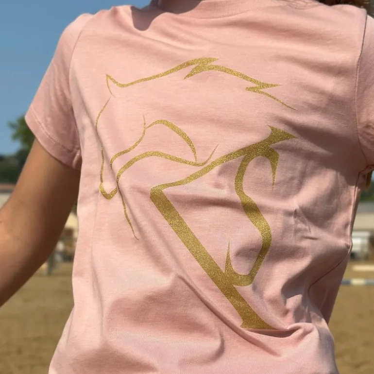 Tee shirt équitation Fille logo or - Kevin Staut Collection